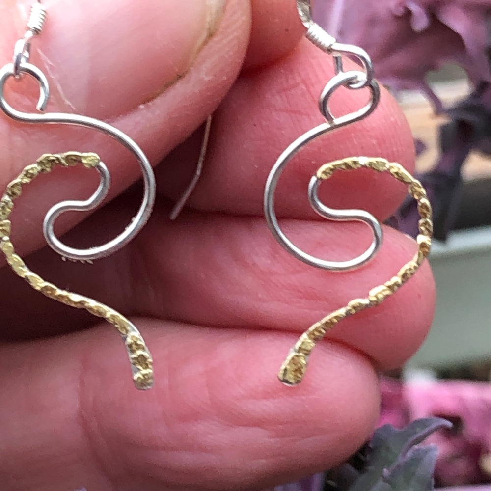 EW130  Wires Squiggle SS Earring Wires .925 with Alaskan Gold Nuggets