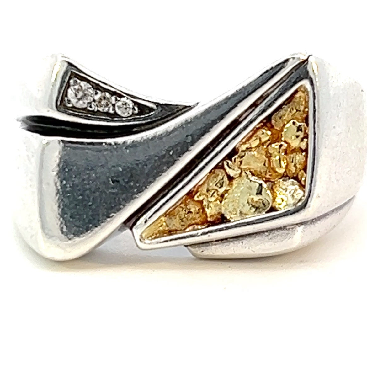 RM202SN-DIA Mens Diamond & Gold Nugget Geometric Ring fishingforgold