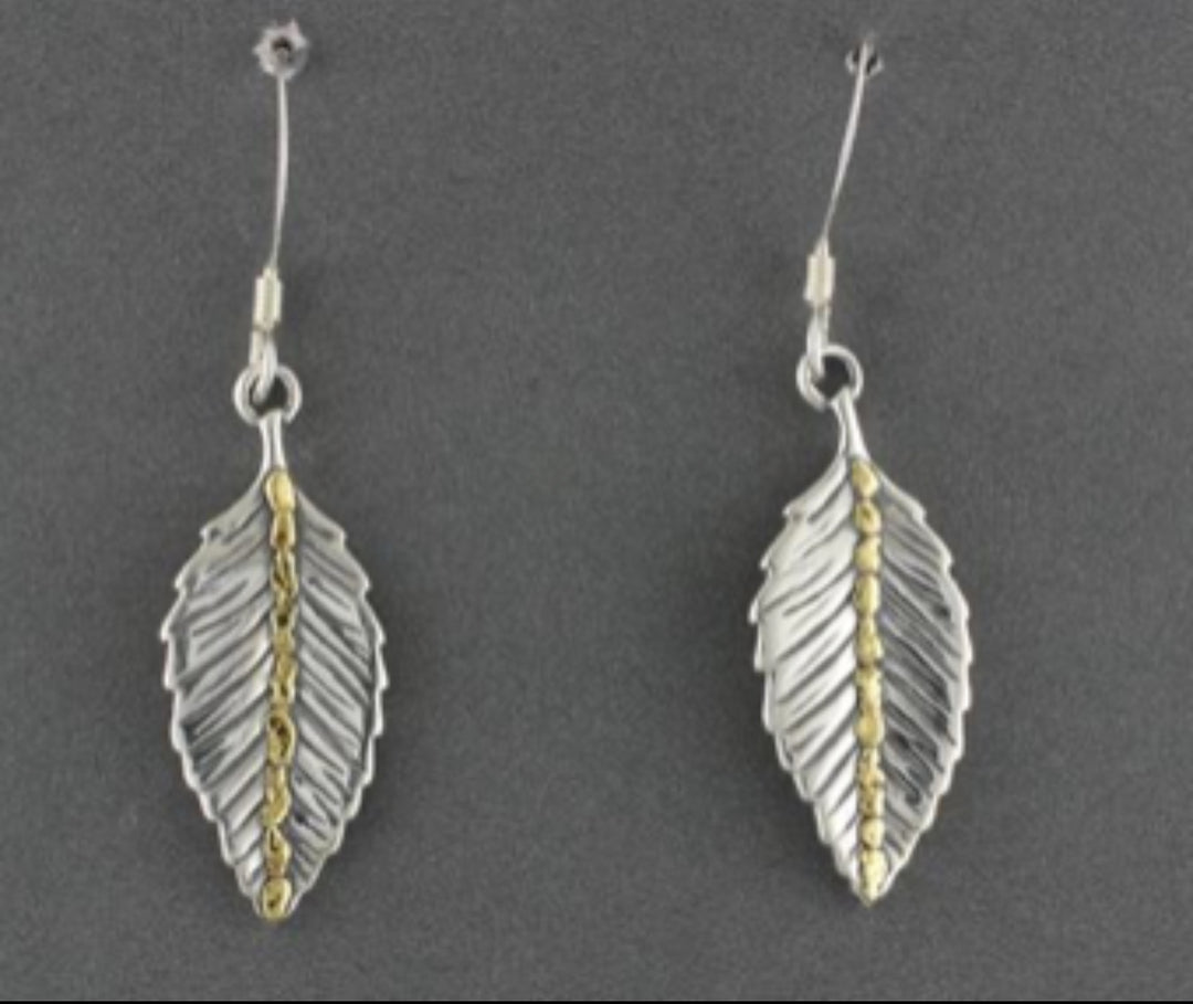 EW181  Medium Leaves Earring Wires .925 with Alaskan Gold Nuggets