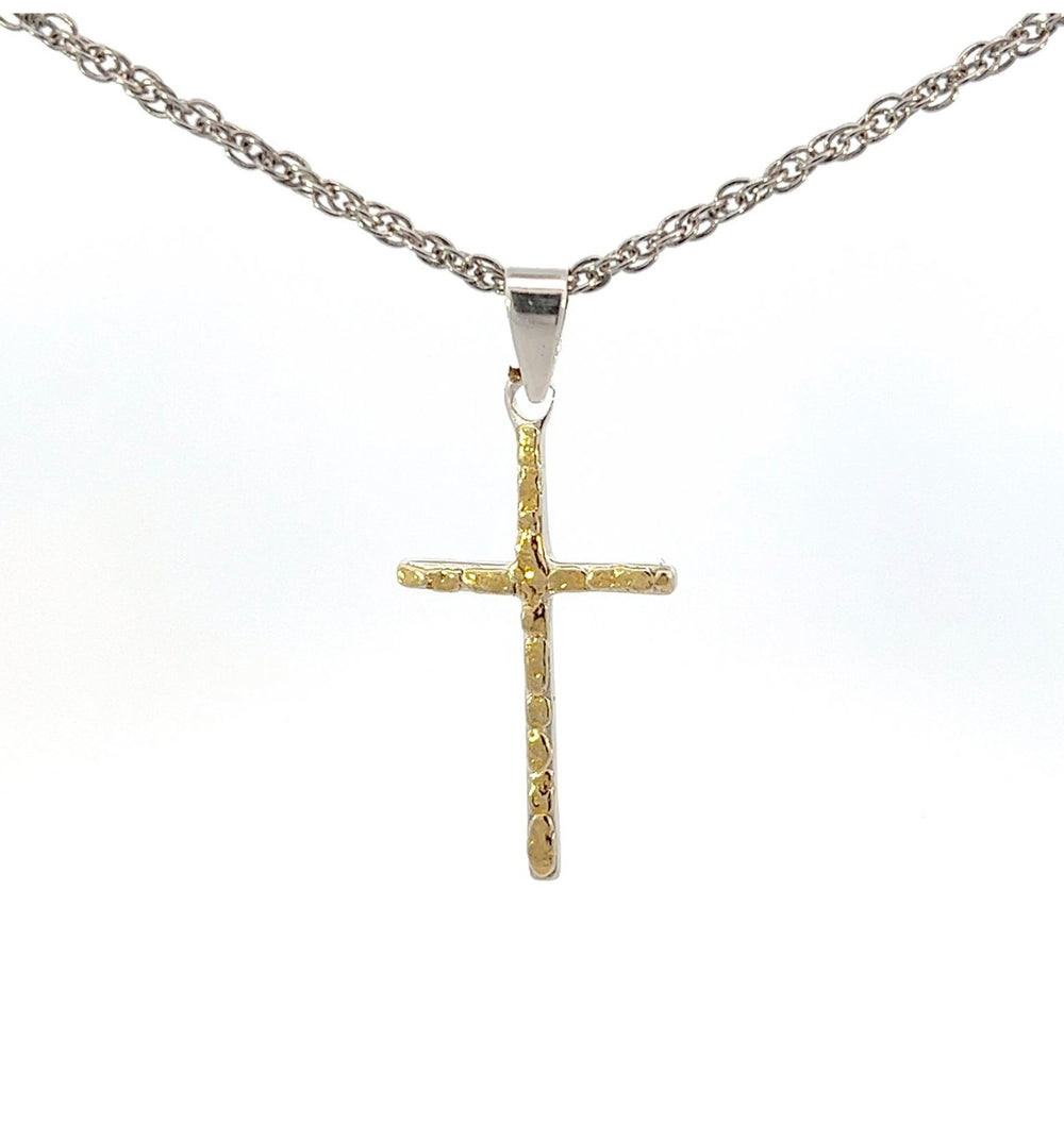 N122   Silver & Gold Nugget Cross Pendant