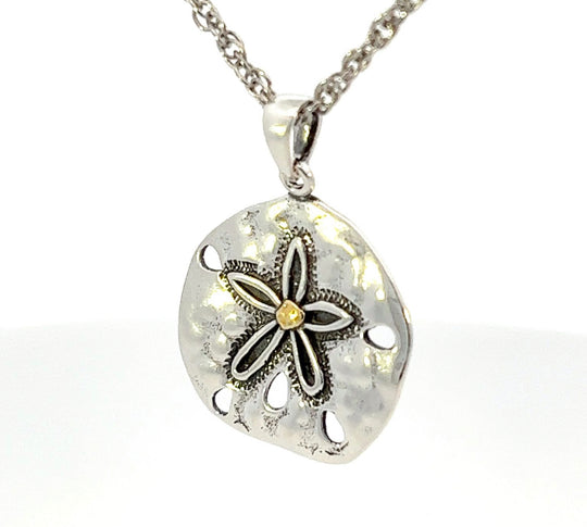 N023 Sand Dollar with Alaskan Gold Nugget Pendant