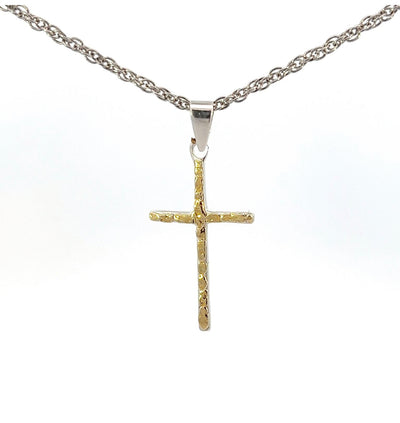 N122   Silver & Gold Nugget Cross Pendant