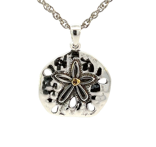 N023 Sand Dollar with Alaskan Gold Nugget Pendant