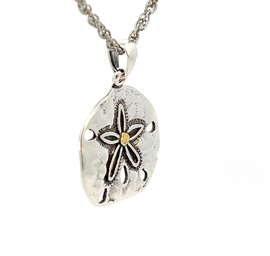 N023 Sand Dollar with Alaskan Gold Nugget Pendant