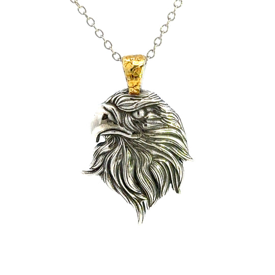 N018 Silver Eagle Pendant .925 with Alaskan Gold Nuggets