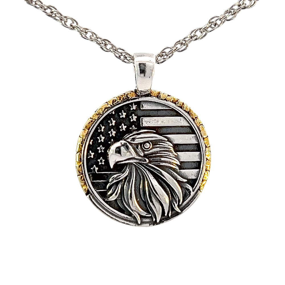 N049 American Flag & Eagle Pendant with Gold Nugget Outline