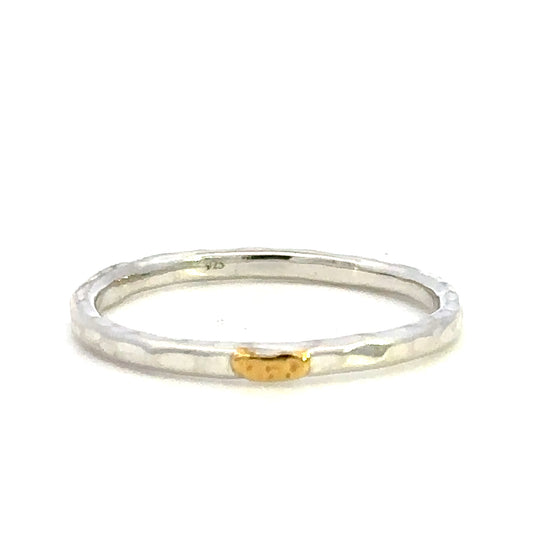 R02260 Elegant Silver Band with a Singular Gold Nugget Detail