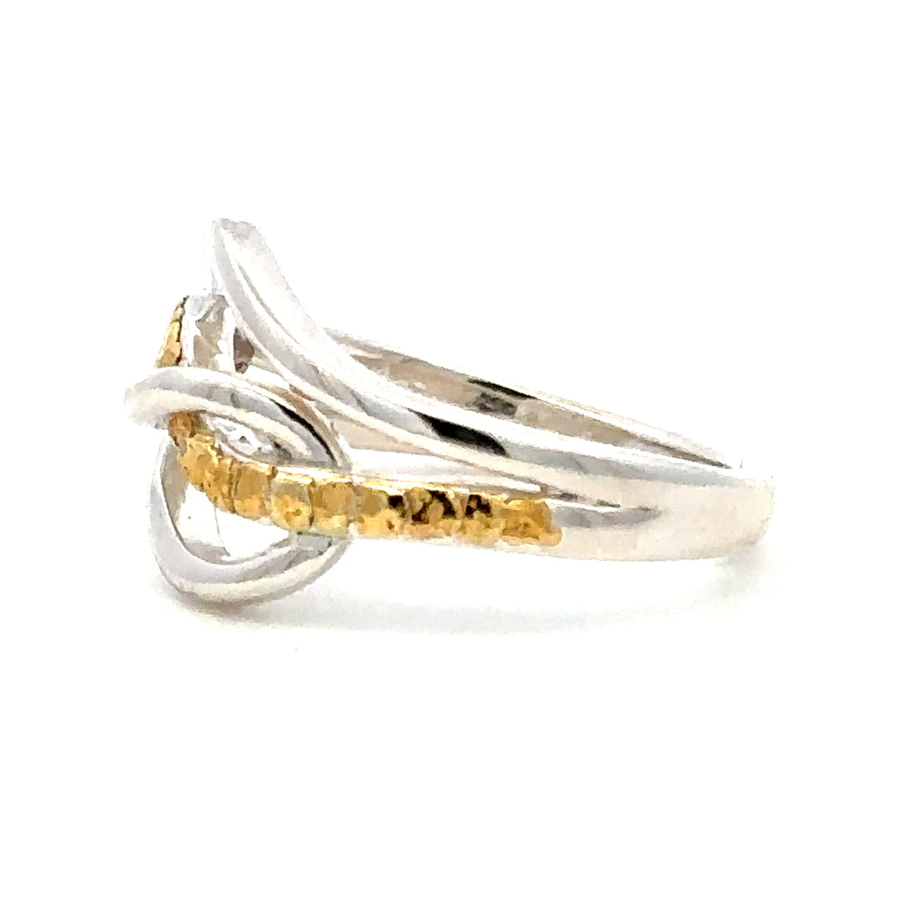 R128 Infinity Style Silver & Gold Nugget Intertwined Ring