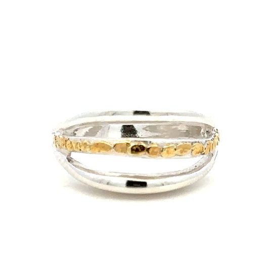 R146 Stacked Silver and Gold Nugget Ring