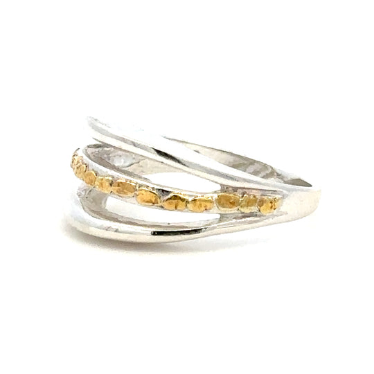 R146 Stacked Silver and Gold Nugget Ring