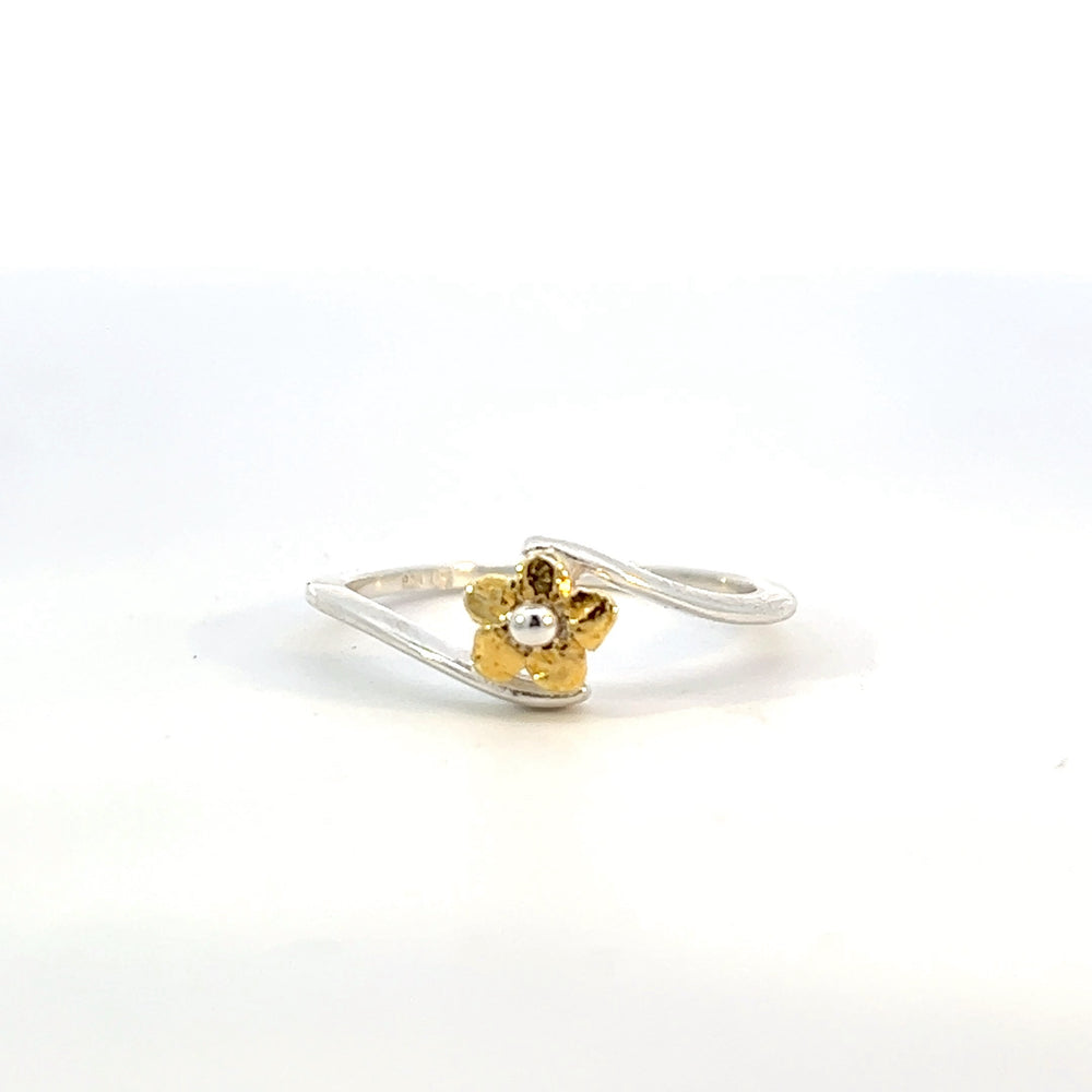 R376SN Gold Nugget Flower with Silver Band Ring