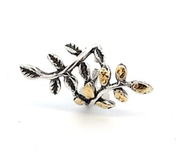 EC004   Double Leaf Ear Cuff Silver with Alaskan Gold Nuggets