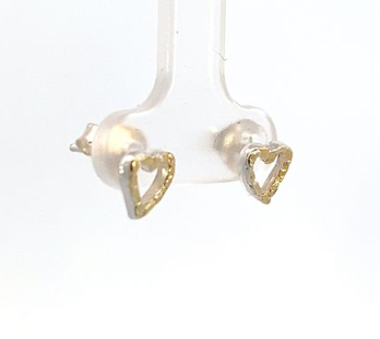 EP019  Silver Heart Ear Posts with Alaskan Gold Nuggets