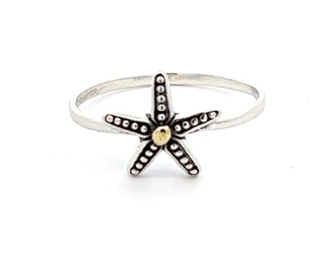 R02089   Silver Star Fish Ring with Alaskan Gold Nugget