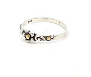 R02093   Silver Floral Ring highlighted by Alaskan Gold Nuggets