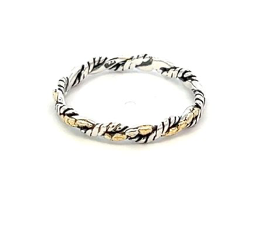 R02132   Silver Twisted Ring with Alaskan Gold Nuggets