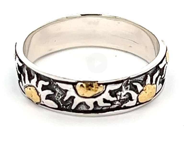 R02307  Silver Sun Ring Band with Alaskan Gold Nuggets