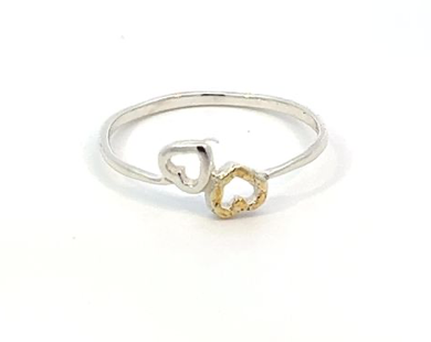 R02084  Double Heart Silver Ring with Alaskan Gold Nuggets