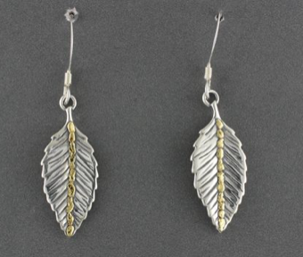 EW181   Silver Leaves with Alaskan Gold Nuggets Ear Wires