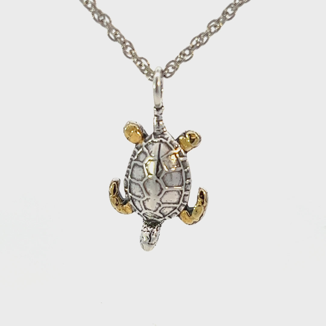 N006 Large Silver Turtle highlighted with Natural Alaskan Gold Nuggets Pendant