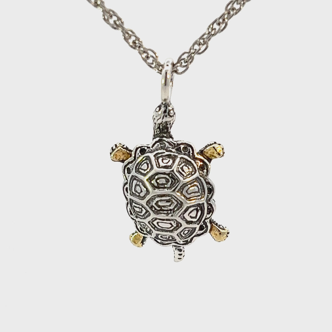 N007 Beautiful Silver Turtle highlighted with Gold Nuggets Pendant