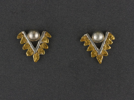 EJ401SN Silver & Gold Nugget "V" Earring Post