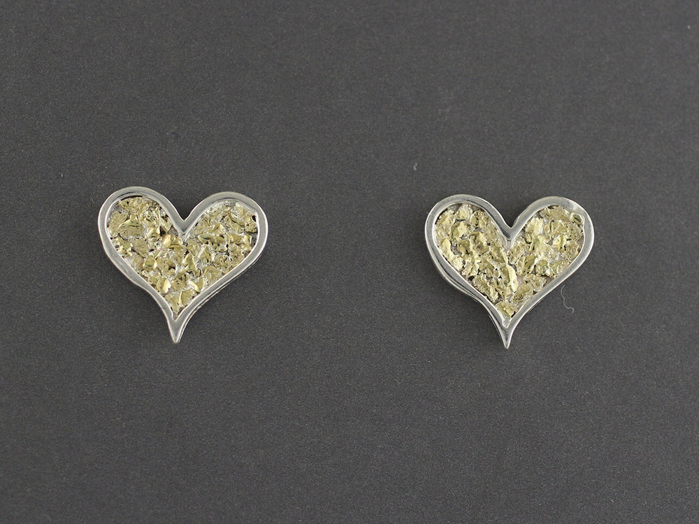 EP199  Heart Channel Silver Earring Posts with Alaskan Gold Nuggets