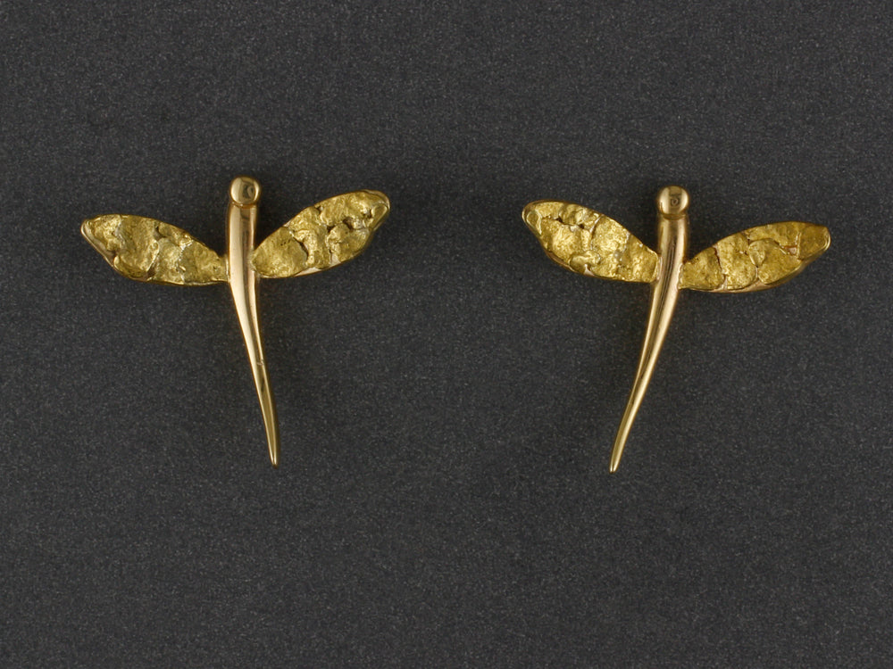 EP235    14kty Dragonfly Ear Posts with Nugget Wings