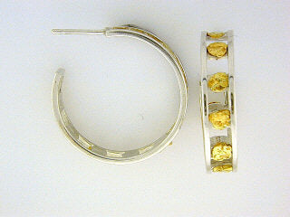 EP404  Large Pad Silver Hoop with Alaskan Gold Nuggets