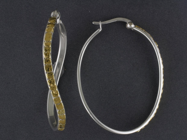 EP455LG    Large Silver Swirl Hoops highlighted with Alaskan Gold Nuggets
