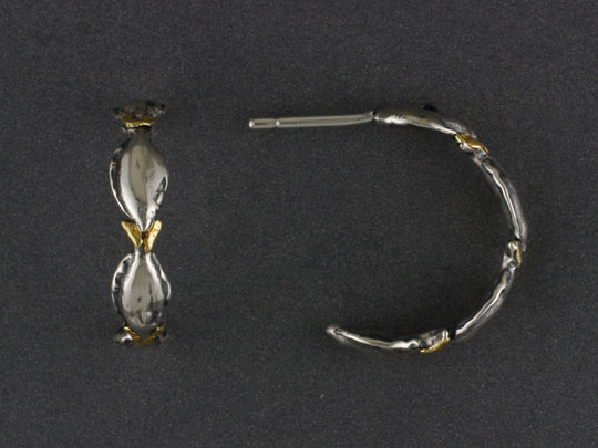 EP498   Silver Halibut Hoop Earrings with Nuggets