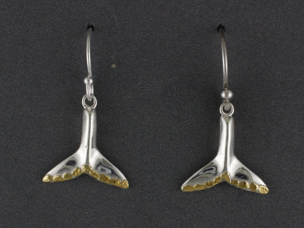 EW043  Medium Silver Whale Tail Ear Wires with Nuggets