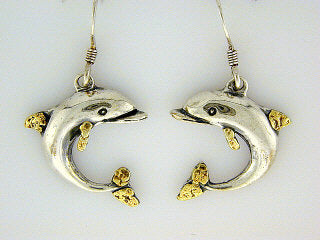 EW077  Dolphin Large Earring Wires .925 with Alaskan Gold Nuggets