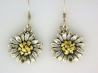 EW117  Flower Medium Earring Wires .925 with Alaskan Gold Nuggets