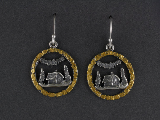 EW126  Silver Cabin and Aurora with Nuggets Earwires