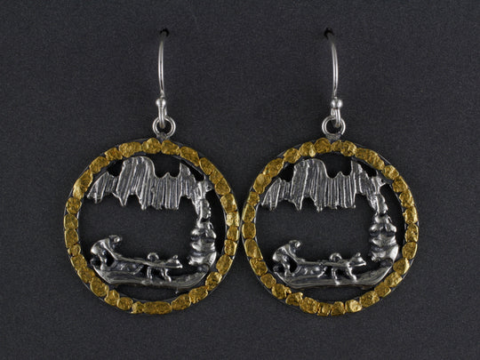 EW127  Silver Large Aurora and Dogteam with Nuggets Earwires
