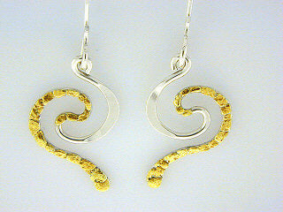 EW130  Wires Squiggle SS Earring Wires .925 with Alaskan Gold Nuggets