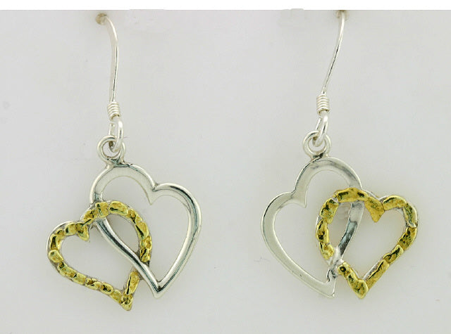 EW173  Double Heart Earring Wires .925 with Alaskan Gold Nuggets