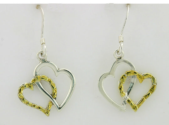 EW173  Double Heart Earring Wires .925 with Alaskan Gold Nuggets