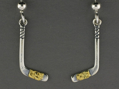 EW571  Hockey Stick Med Earwires Silver with Nuggets