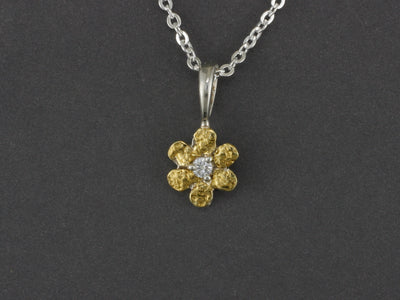 N308S-Dia  Flower with Medium Silver & Nuggets with Diamond Pendant