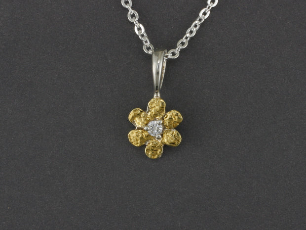 N308S-Dia  Flower with Medium Silver & Nuggets with Diamond Pendant