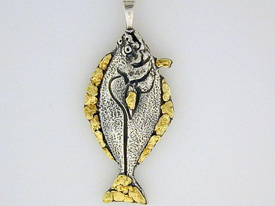 N033  Halibut-All pendant .925 with Alaskan Gold Nuggets