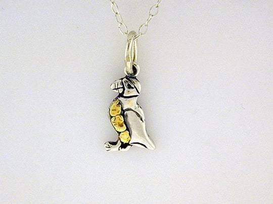 N042  Puffin Small pendant .925 with Alaskan Gold Nuggets