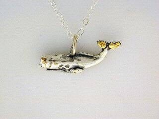 N060  Whale pendant .925 with Alaskan Gold Nuggets