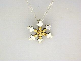 N085  Snowflake Large pendant .925 with Alaskan Gold Nuggets