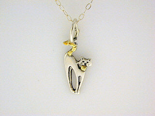 N094  Cat Small Necklace .925 with Alaskan Gold Nuggets