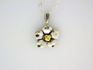 N099  Small Forget Me Not Necklace .925 with Alaskan Gold Nuggets
