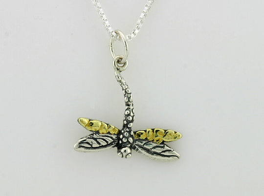 N100  Dragonfly Necklace .925 with Alaskan Gold Nuggets