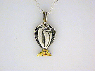 N103  Halibut Small Necklace .925 with Alaskan Gold Nuggets